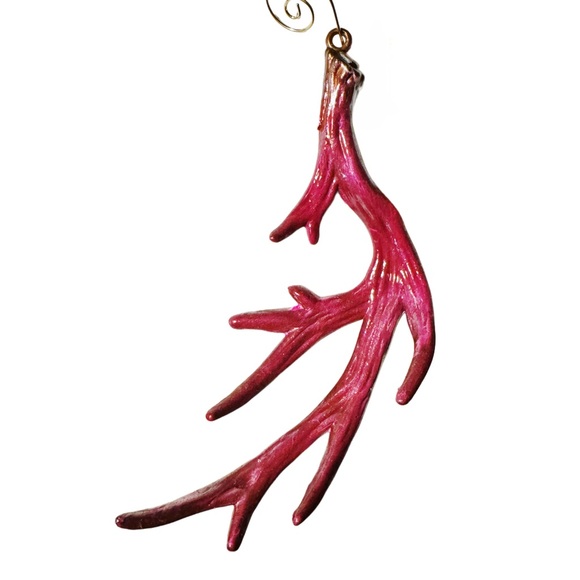 Set of (3) Gold, Pink, & hints of Red Antler Ornaments - Picture 5 of 16